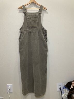 Vintage Eddie Bauer Corduroy Overall Dress L Taupe Neutral Cottagecore Pinafore